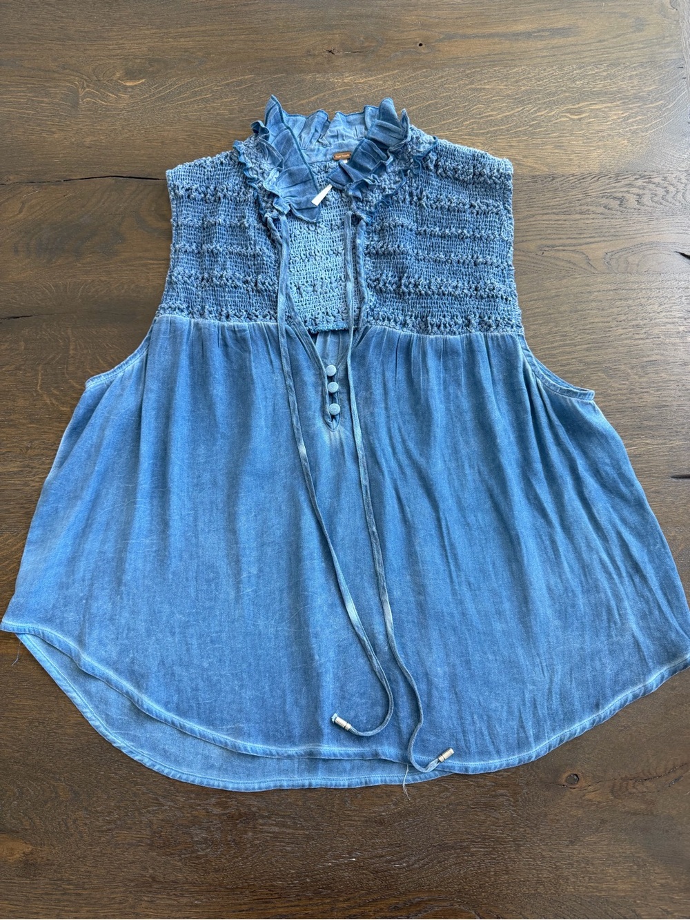 Free People Blue Sleeveless Ruffled Yoke Top